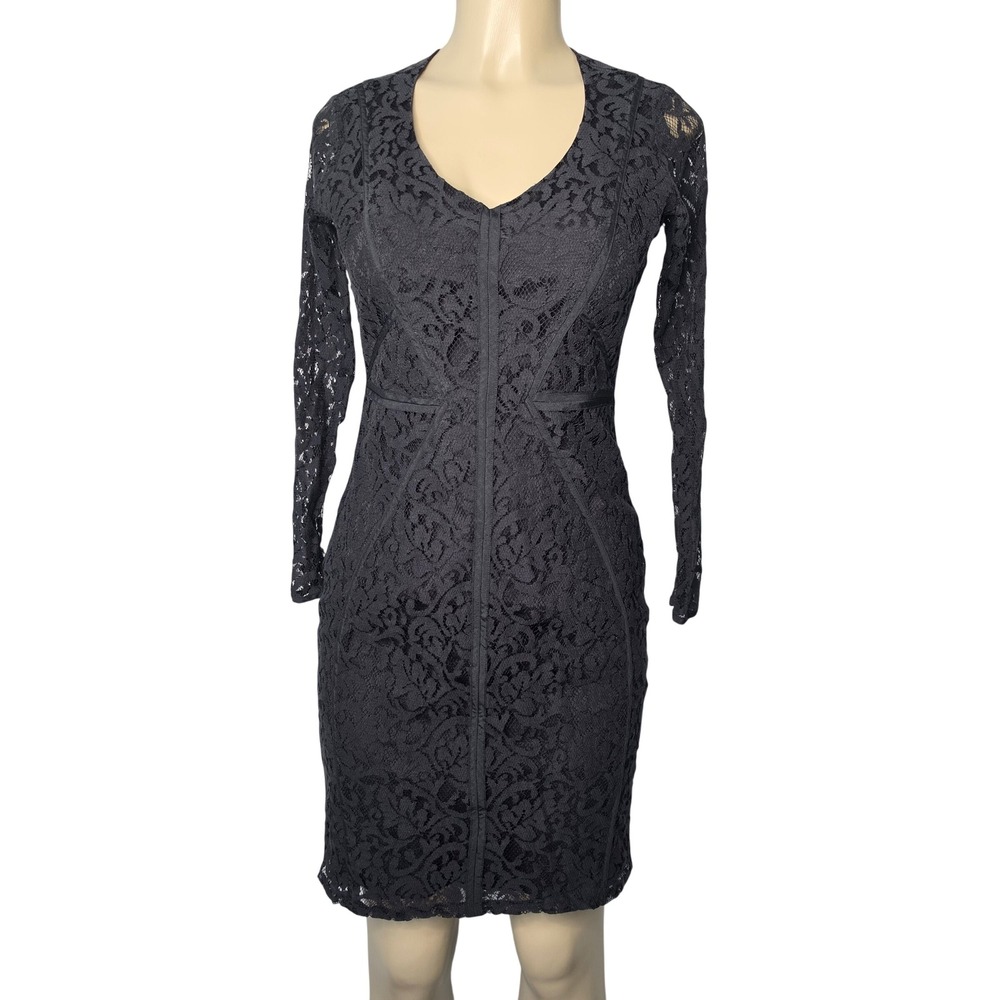 Ann Taylor Dress Womens 4P Black Lace Sheath Long Sleeve V-Neck Formal Cocktail